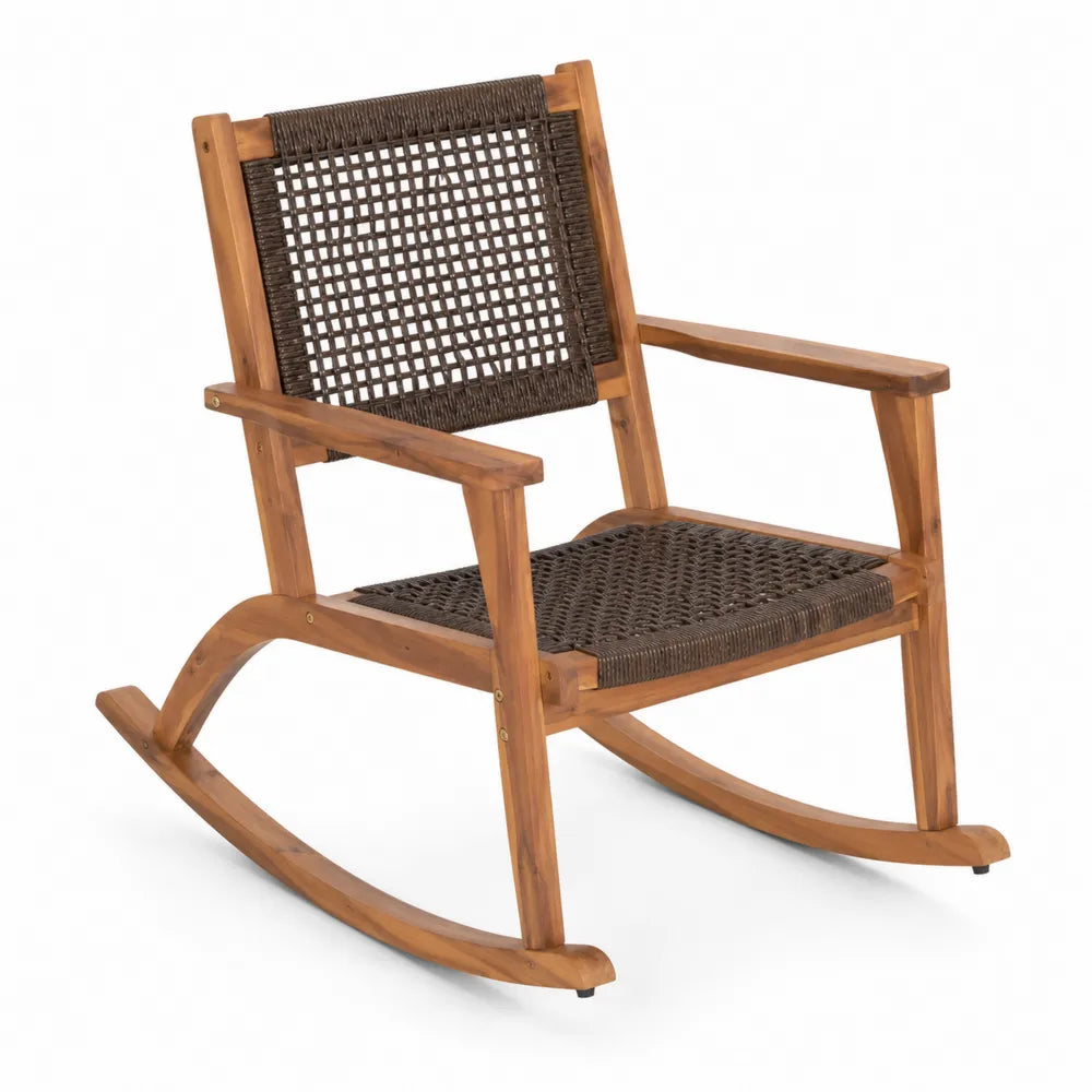 Chaise à bascule en bois d'acacia et corde tressée