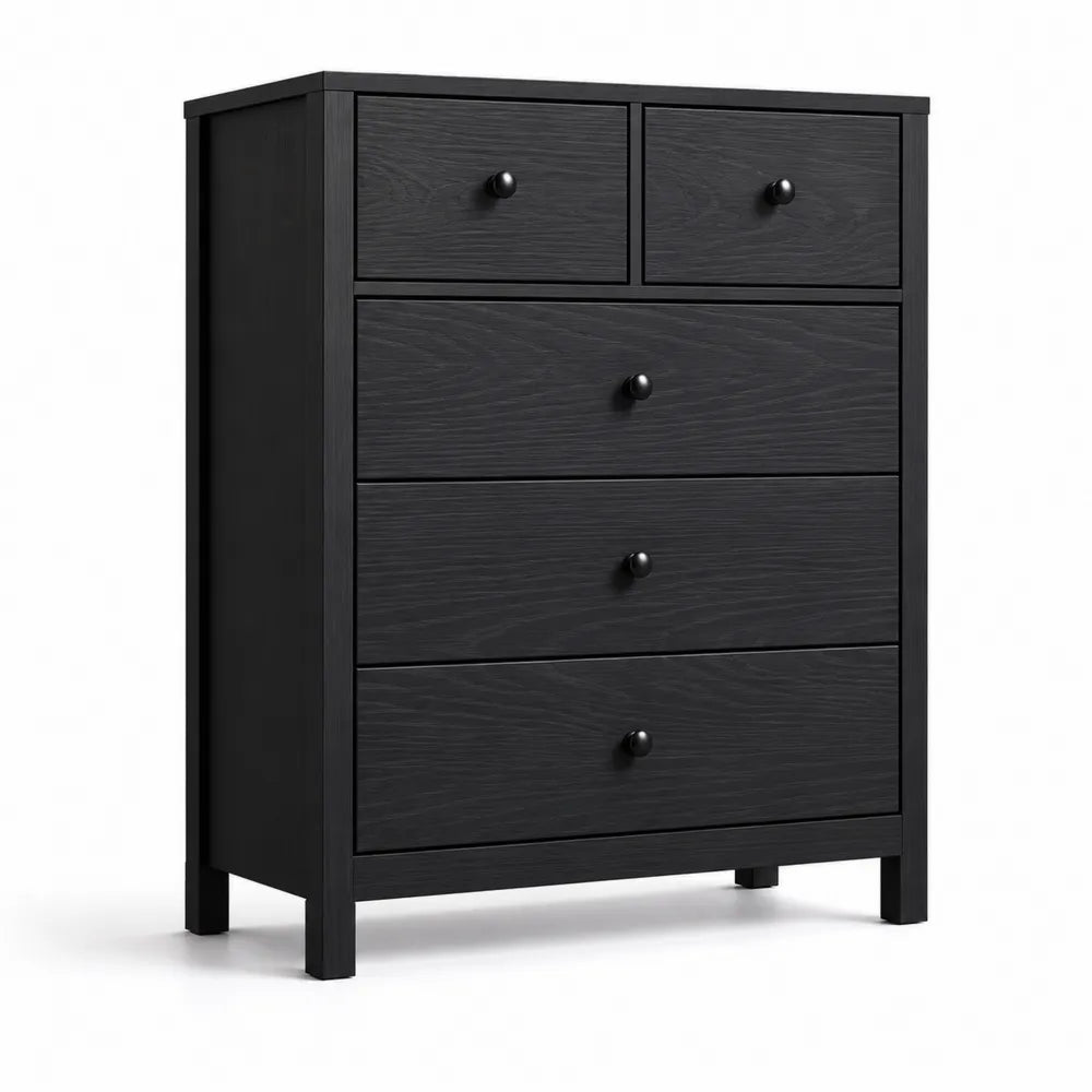Commode en Bois Noir à 5 Tiroirs
