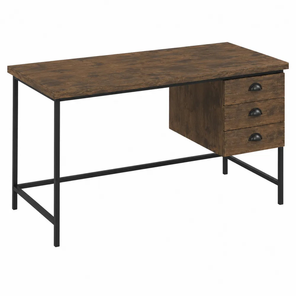 Bureau en Bois et Métal avec Tiroirs 120x60x75 cm Brun