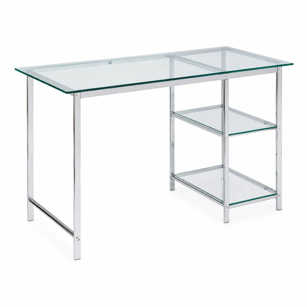 Bureau en verre trempé avec étagères en métal chromé 120x60x75 cm