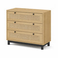 Commode en bois à 3 tiroirs avec façade en osier