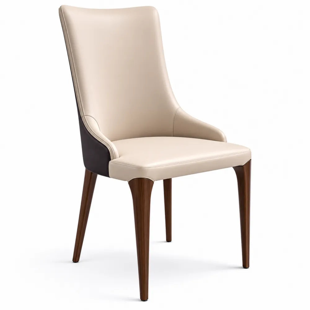 Chaise de Salle à Manger en Similicuir Beige avec Pieds en Bois
