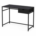 Bureau rectangulaire noir en métal et MDF avec tiroir