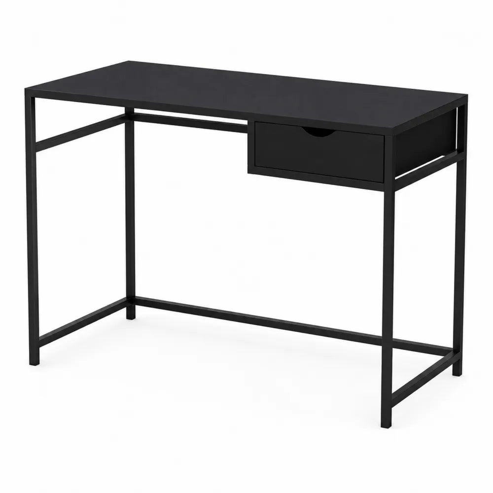 Bureau rectangulaire noir en métal et MDF avec tiroir