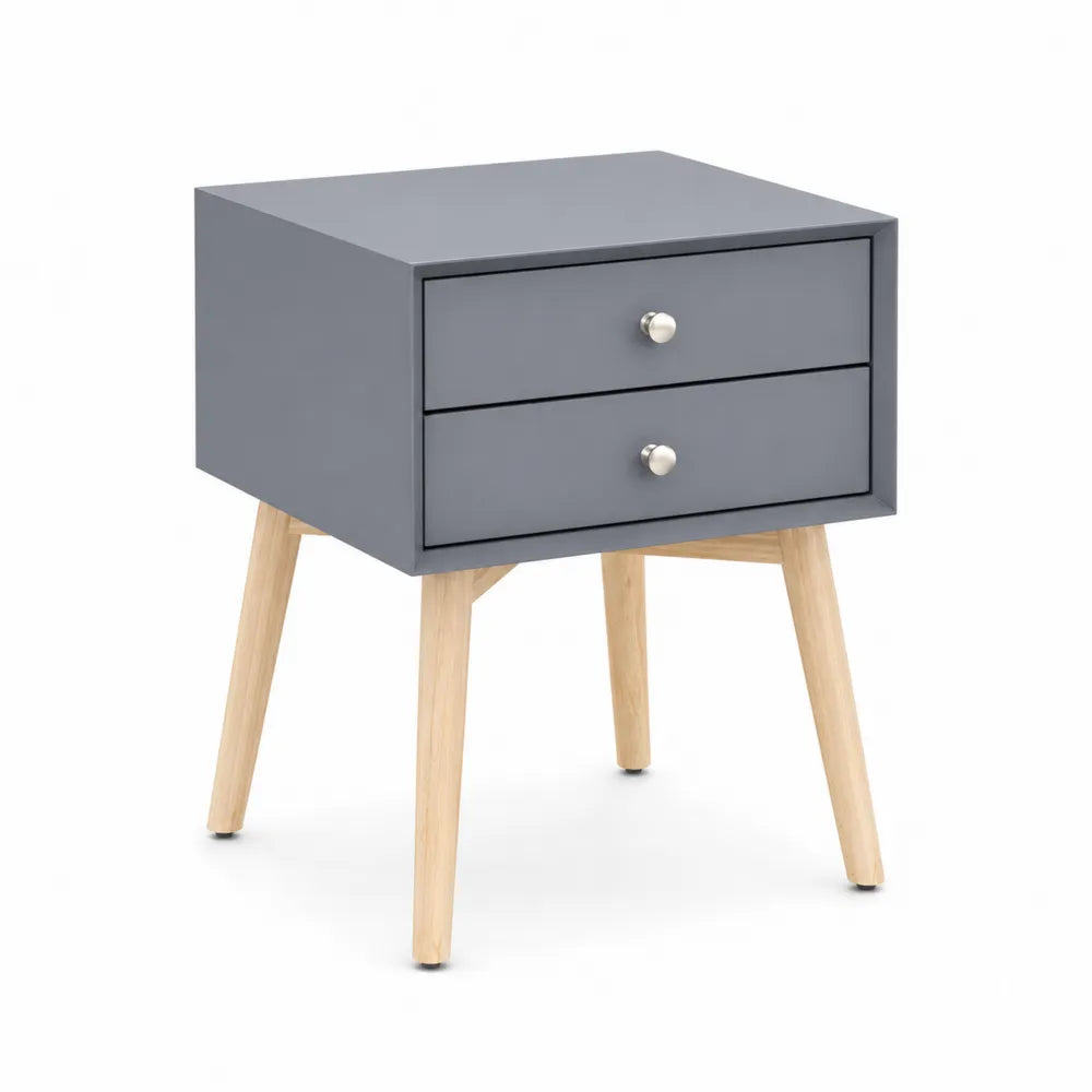Table de chevet en MDF avec pieds en hêtre Gris