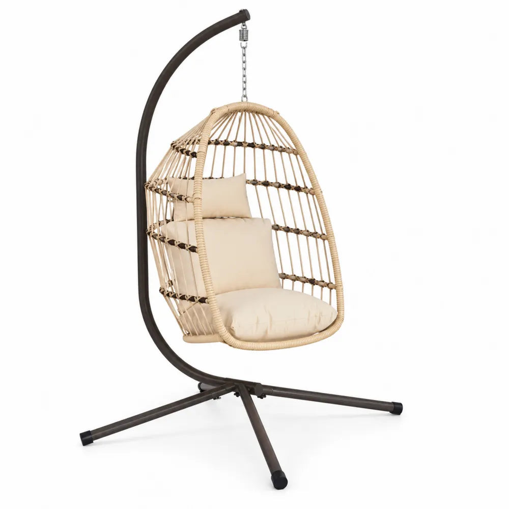 Chaise suspendue en rotin avec coussins Beige