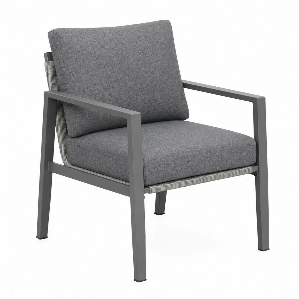 Fauteuil d'extérieur en aluminium avec coussins en tissu gris