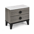 Table de chevet en bois et marbre blanc avec 2 tiroirs
