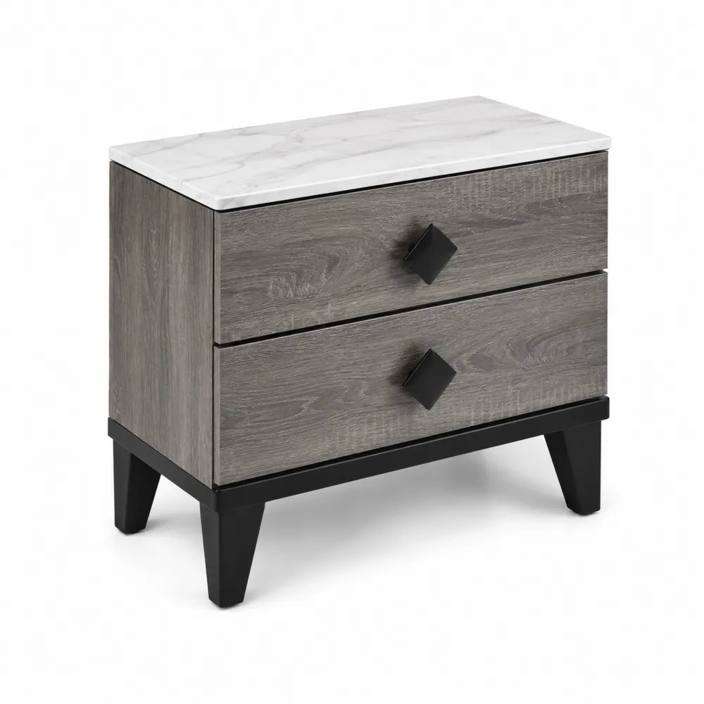 Table de chevet en bois et marbre blanc avec 2 tiroirs
