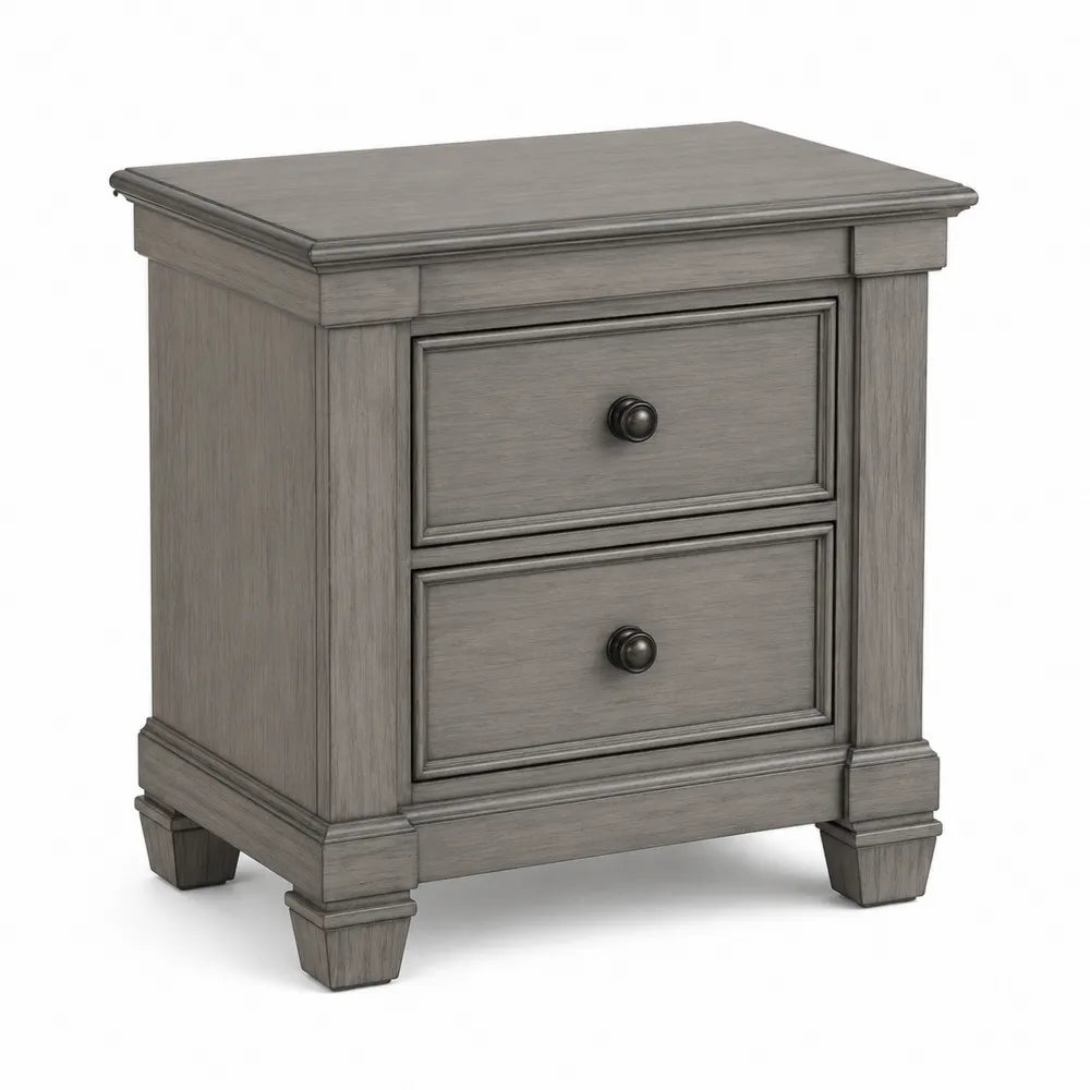 Table de chevet en bois avec 2 tiroirs Chêne Gris