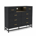 Commode en bois noire avec 10 tiroirs et poignées dorées