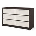 Commode à 6 tiroirs en bois MDF marron et blanc avec poignées en métal