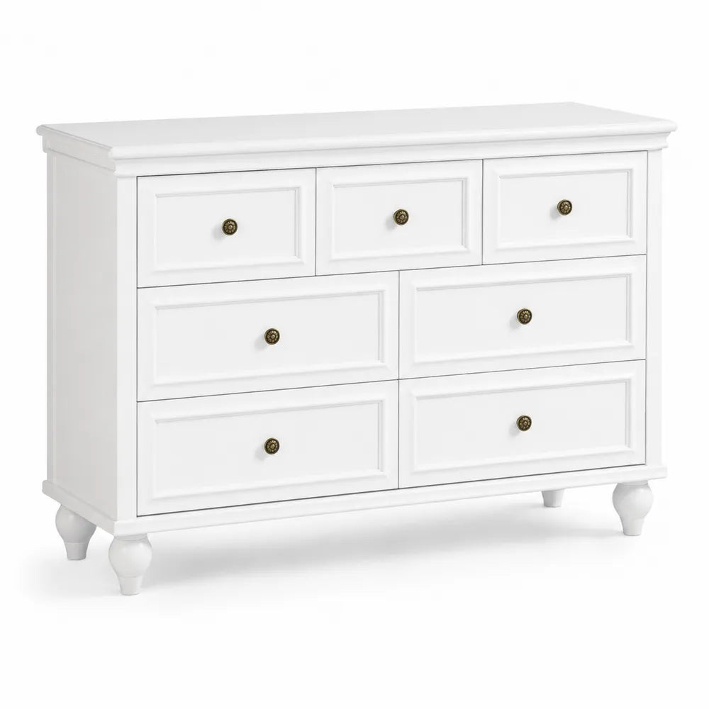 Commode en bois blanc à 7 tiroirs