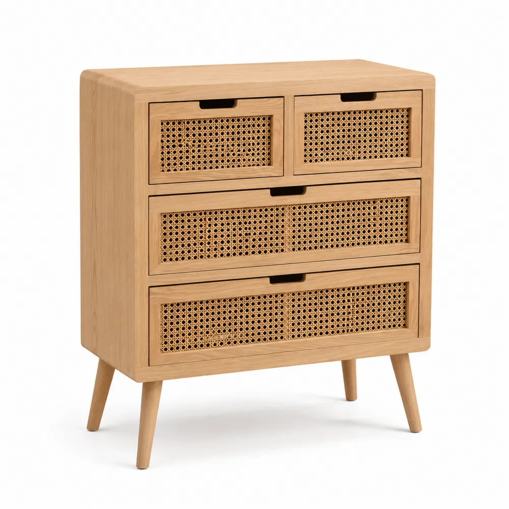 Commode en Bois avec Tiroirs en Rotin
